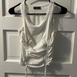 White Ribbed Cinch-Side Tank Top